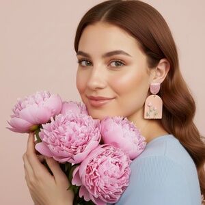 Sweet Pink Glitter & Floral Arch Dangle Earrings | Statement Clay Jewelry